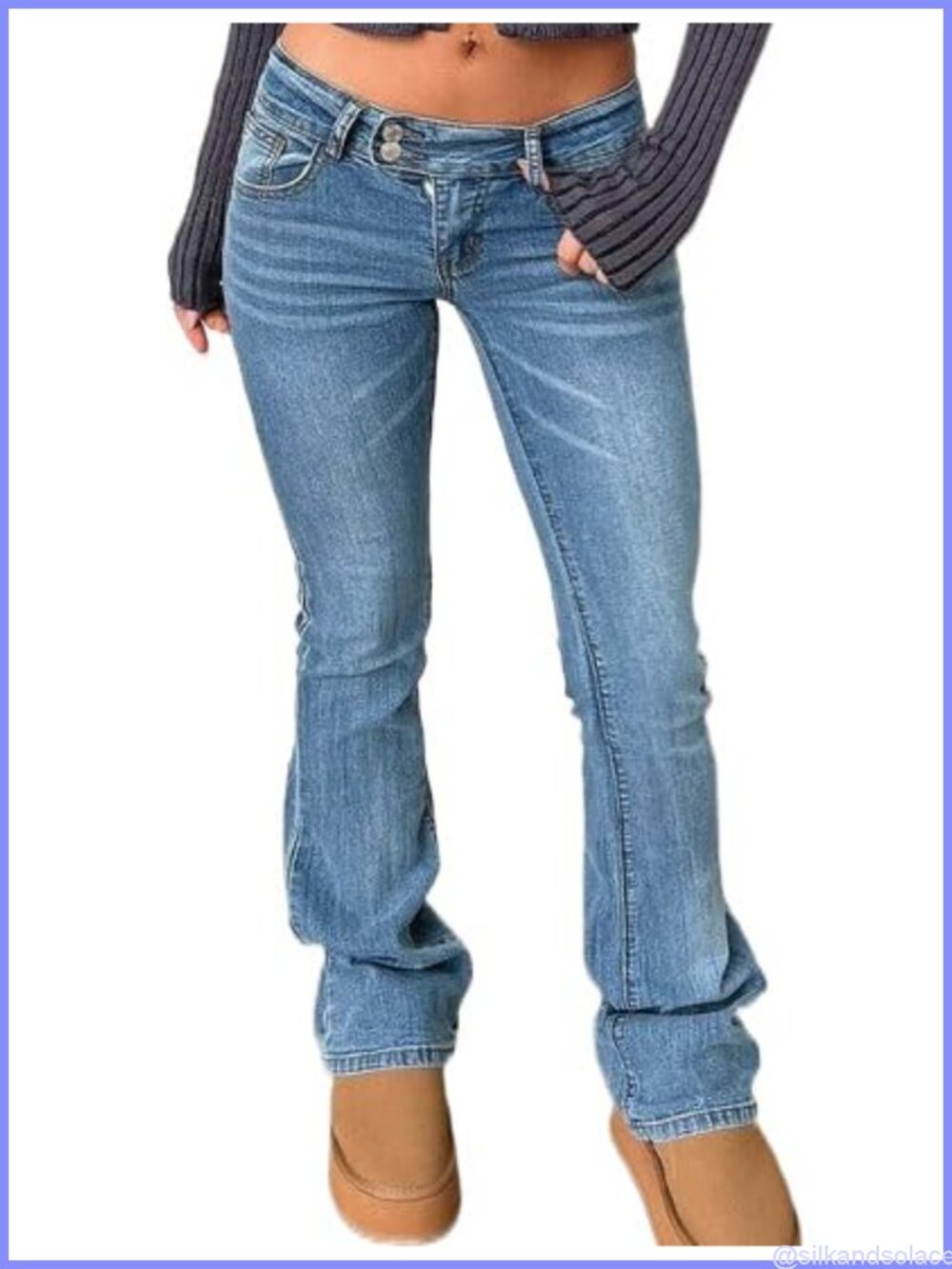 Women's Stretch Low Rise Double Button Elastic Skinny Vintage Flare Jeans